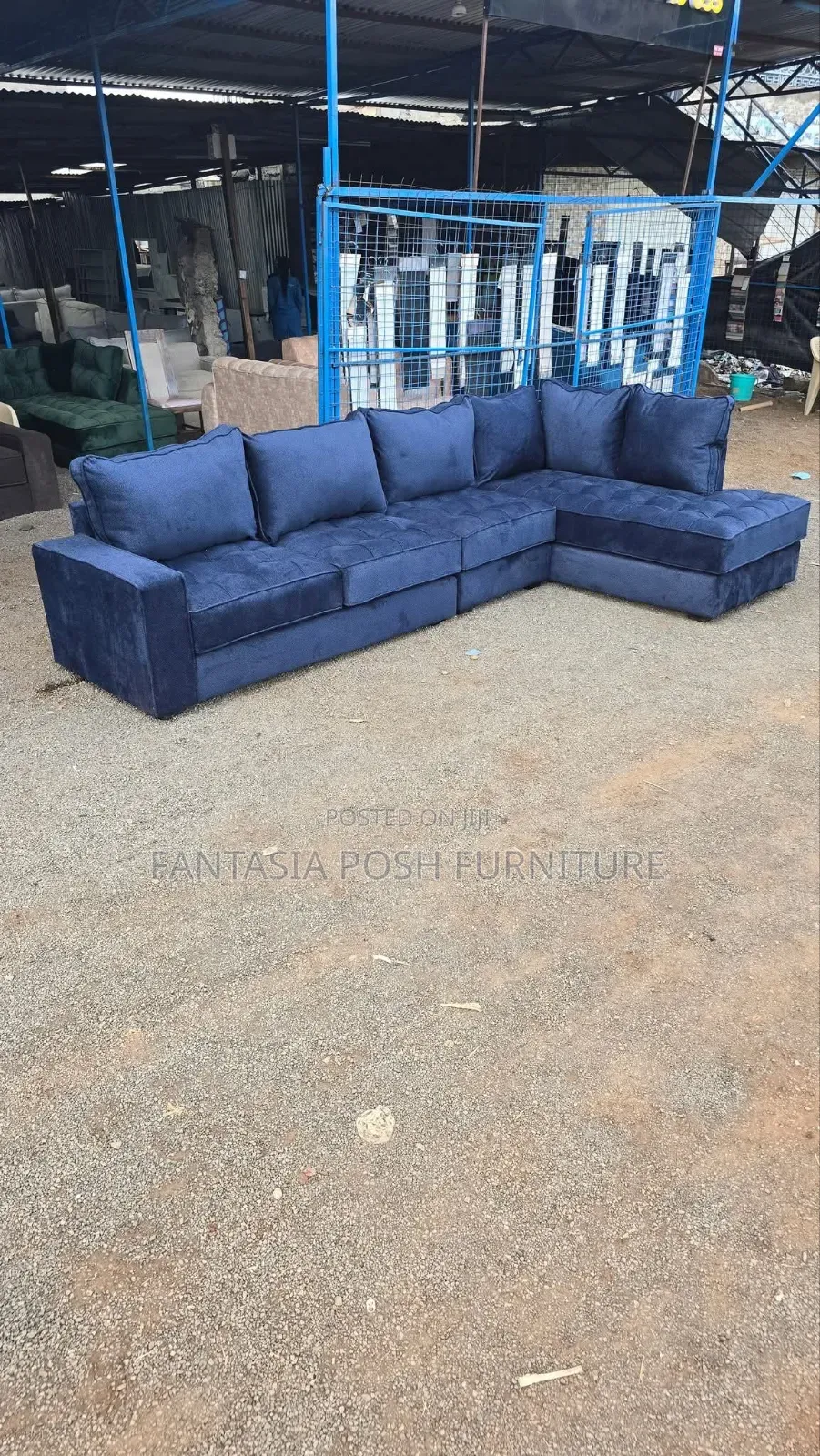 Blue L-Shaped Sectional Sofa (7-Seater)