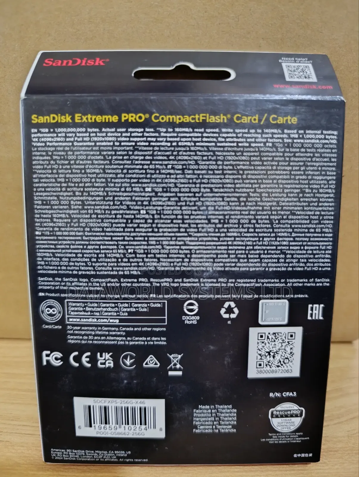 Sandisk Extreme Pro Cf 160mb/S 256gb VPG 65, Udma 7