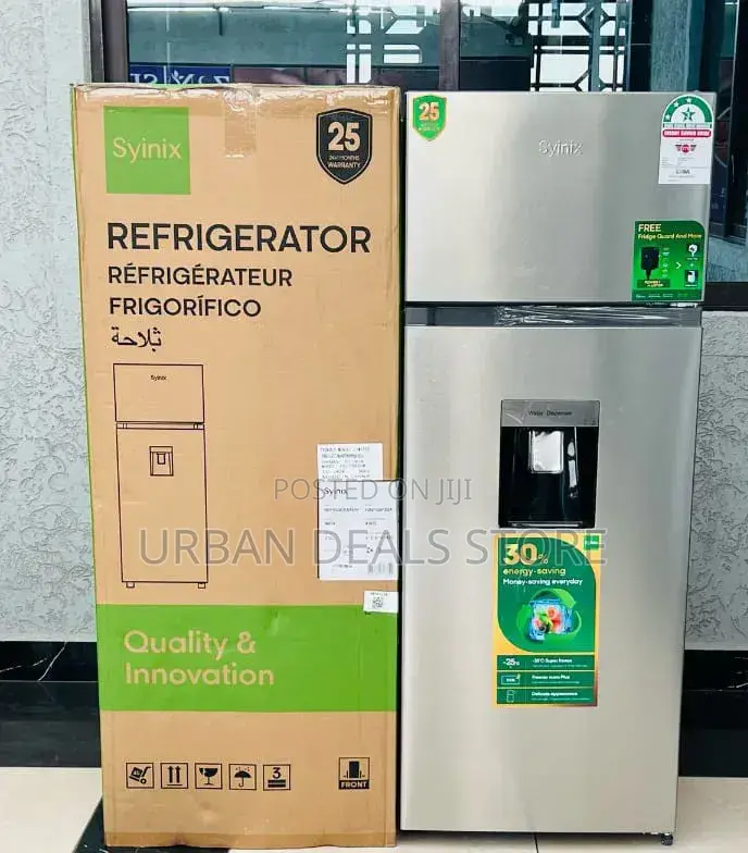Syinix 210l Double Door Refrigerator With Water Dispenser