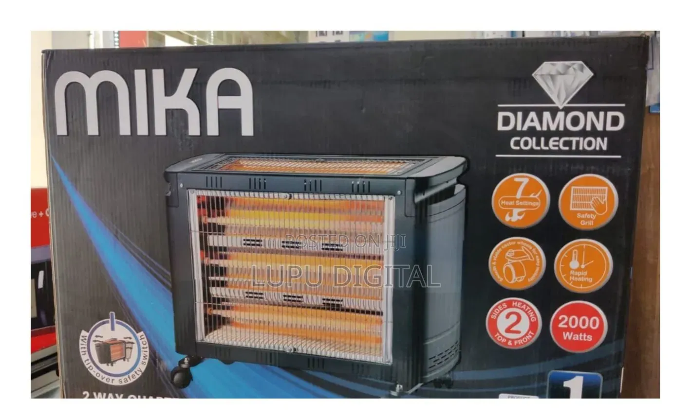 Mika Mh302 - 2 Way Quartz Heater, 2000w - Grey