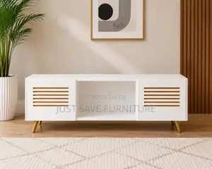5ft White Tv Stand With Gold Accents