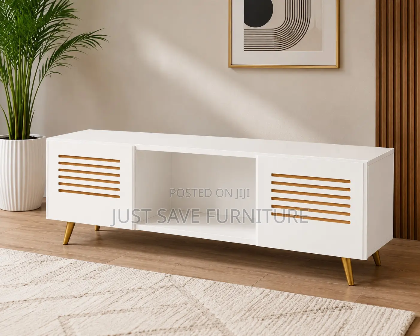 5ft White Tv Stand With Gold Accents