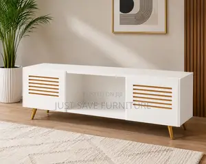 5ft White Tv Stand With Gold Accents