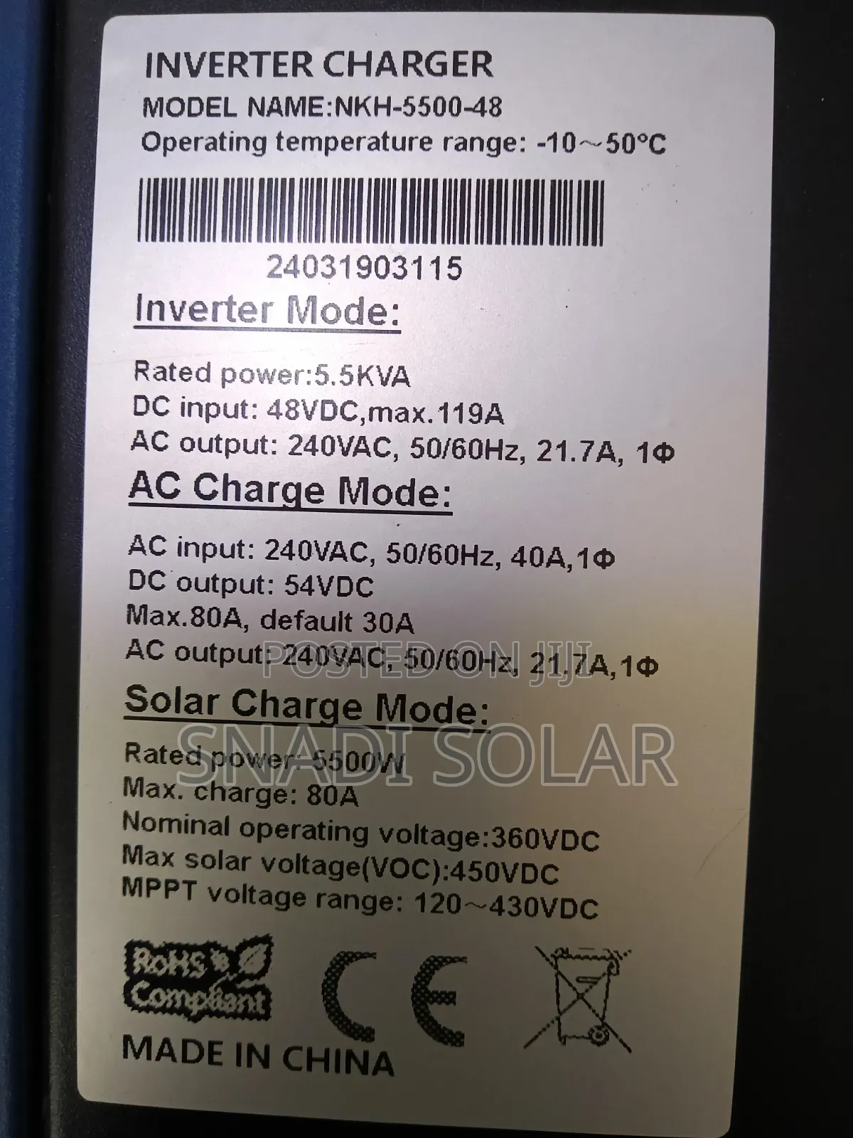 5kw 5.5kva Snadi Hybrid Inverter