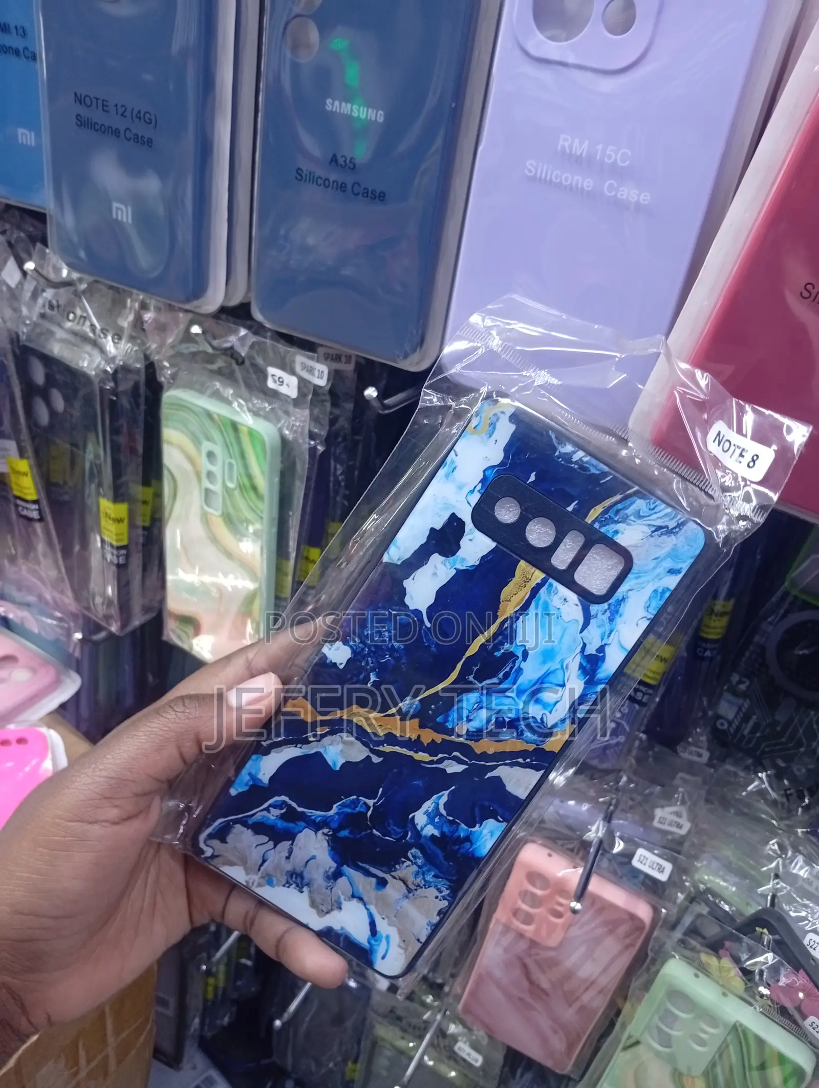S G Note 8 Case With a Luxurious Blue, Gold, and White Marble Design