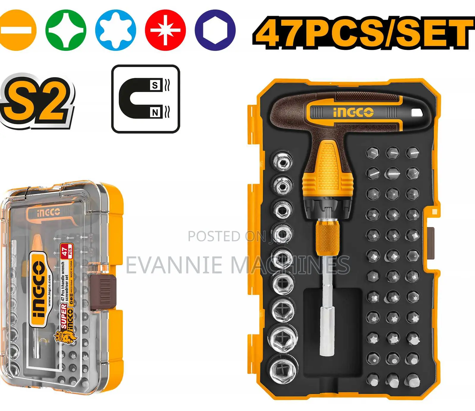 Ingco Hksdb0478 47 PCS T-Handle Wrench Screwdriver Set