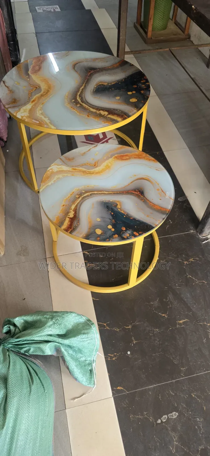 Marble Nesting Coffee Table (Glass Effect) White