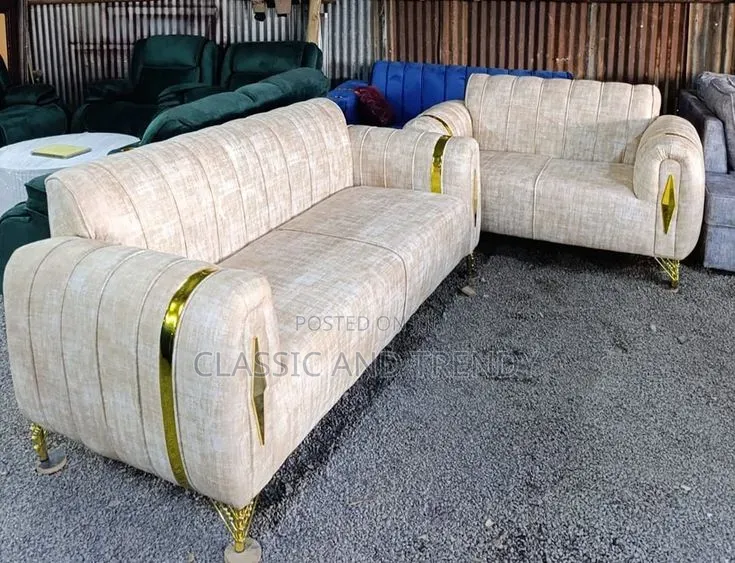 Elegant Cream 5 Seater Sofa With Gold Accents