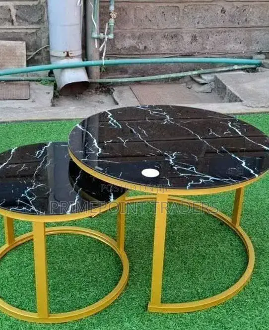 Black Marble Nesting Coffee Table With Glass Effect Finish