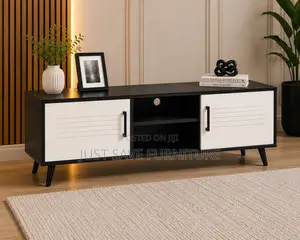 Modern 5ft Black White Tv Stand | Entertainment Unit With Storage
