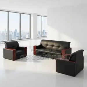 5-Seater Black Sofa Set With Wood Armrest