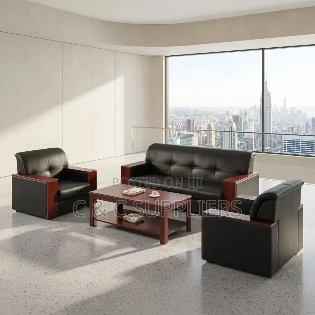 5-Seater Black Sofa Set With Wood Armrest