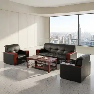 5-Seater Black Sofa Set With Wood Armrest