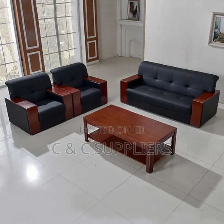 5-Seater Black Sofa Set With Wood Armrest