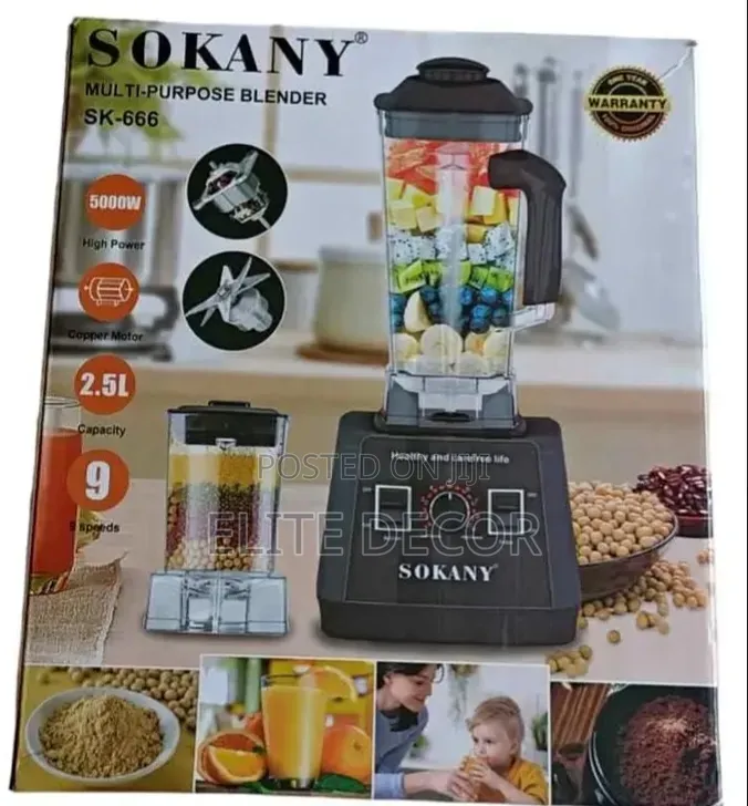 Sokany Sk-666 Commercial Blender 5000w | 2.5l Jug + Grinder | 9-