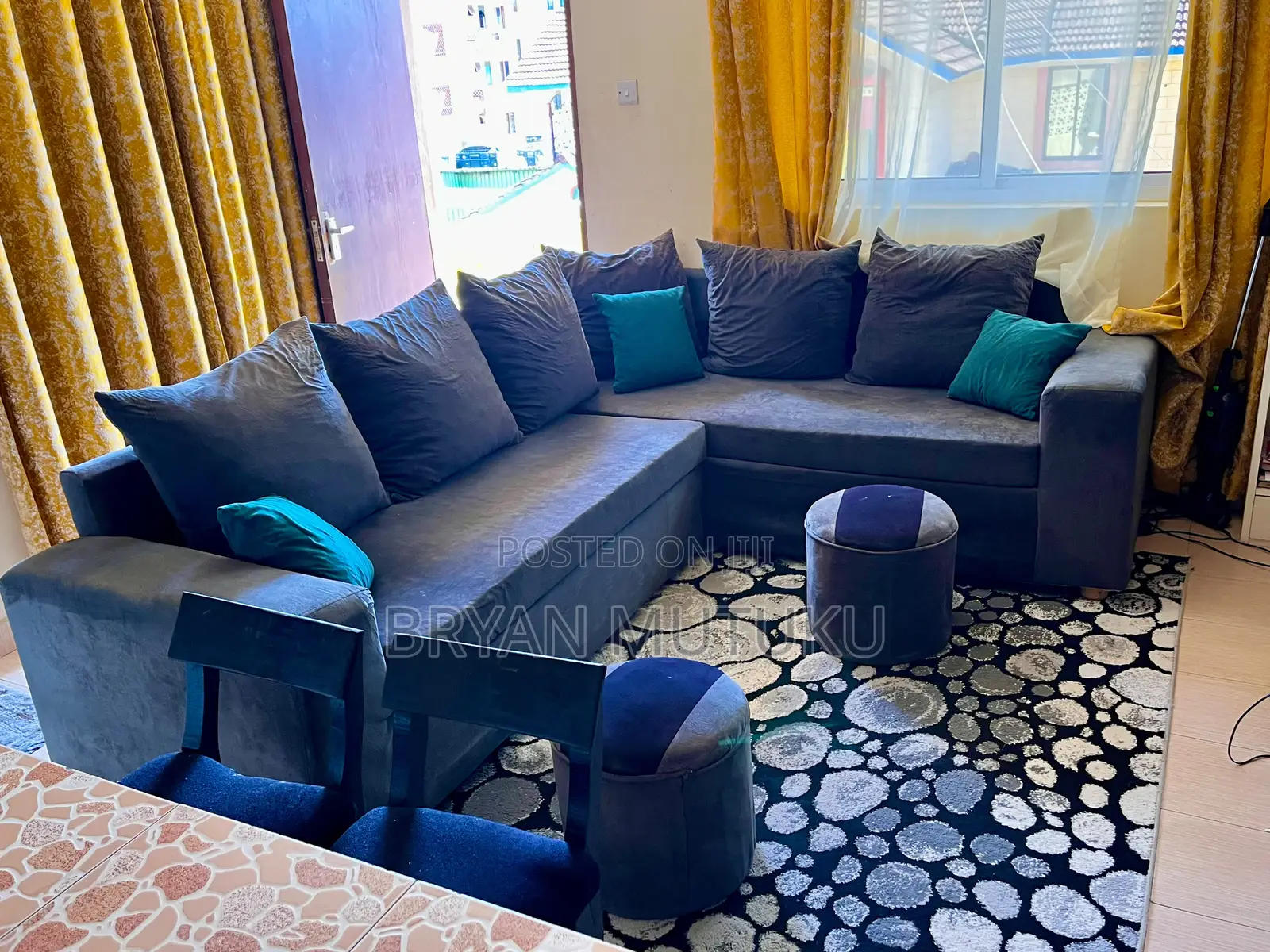 Modern L-Shaped Sofa Set With Carpet Counter Chairs – KSH 35,000