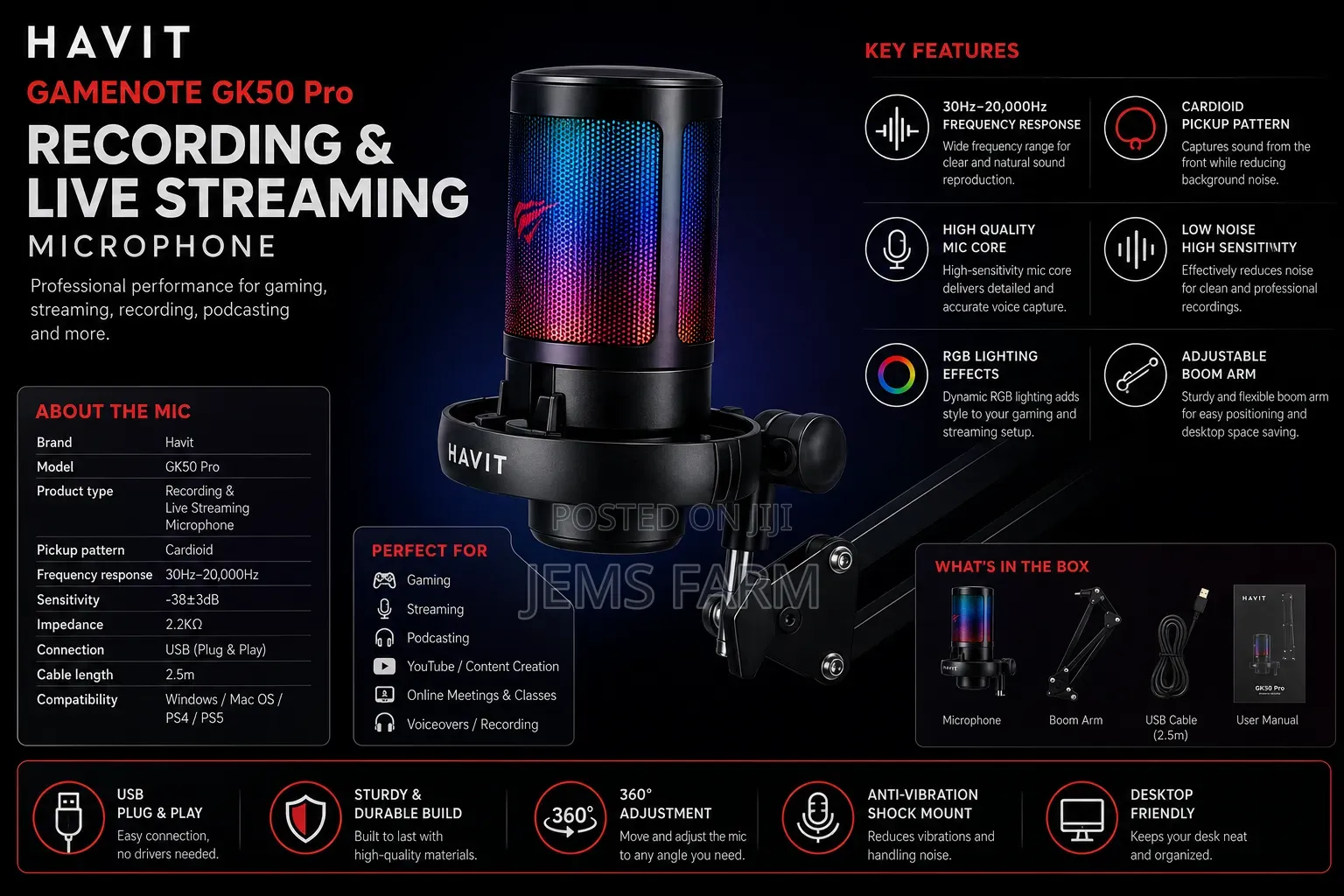 Havit Gk50 Pro Recording Live Streaming Microphone – 30hz–20khz