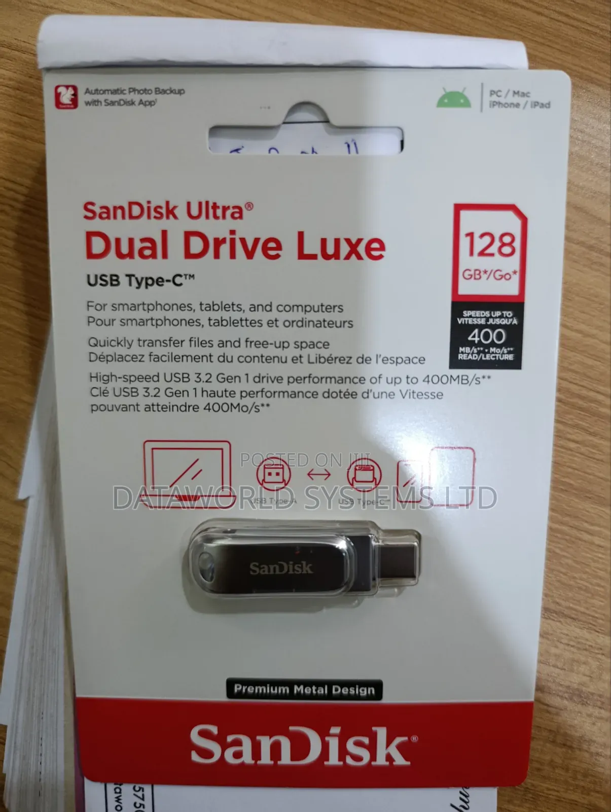Sandisk Ultra Dual Drive Luxe Usb Type-C 128gb Up to 400mb/S