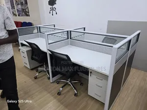 Black ,White 4-Way Workstation Table