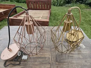 Trendy Geometric Cage Pendant Lights, Rose Gold Gold Pair (Karen)