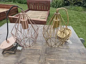 Trendy Geometric Cage Pendant Lights, Rose Gold Gold Pair (Karen)