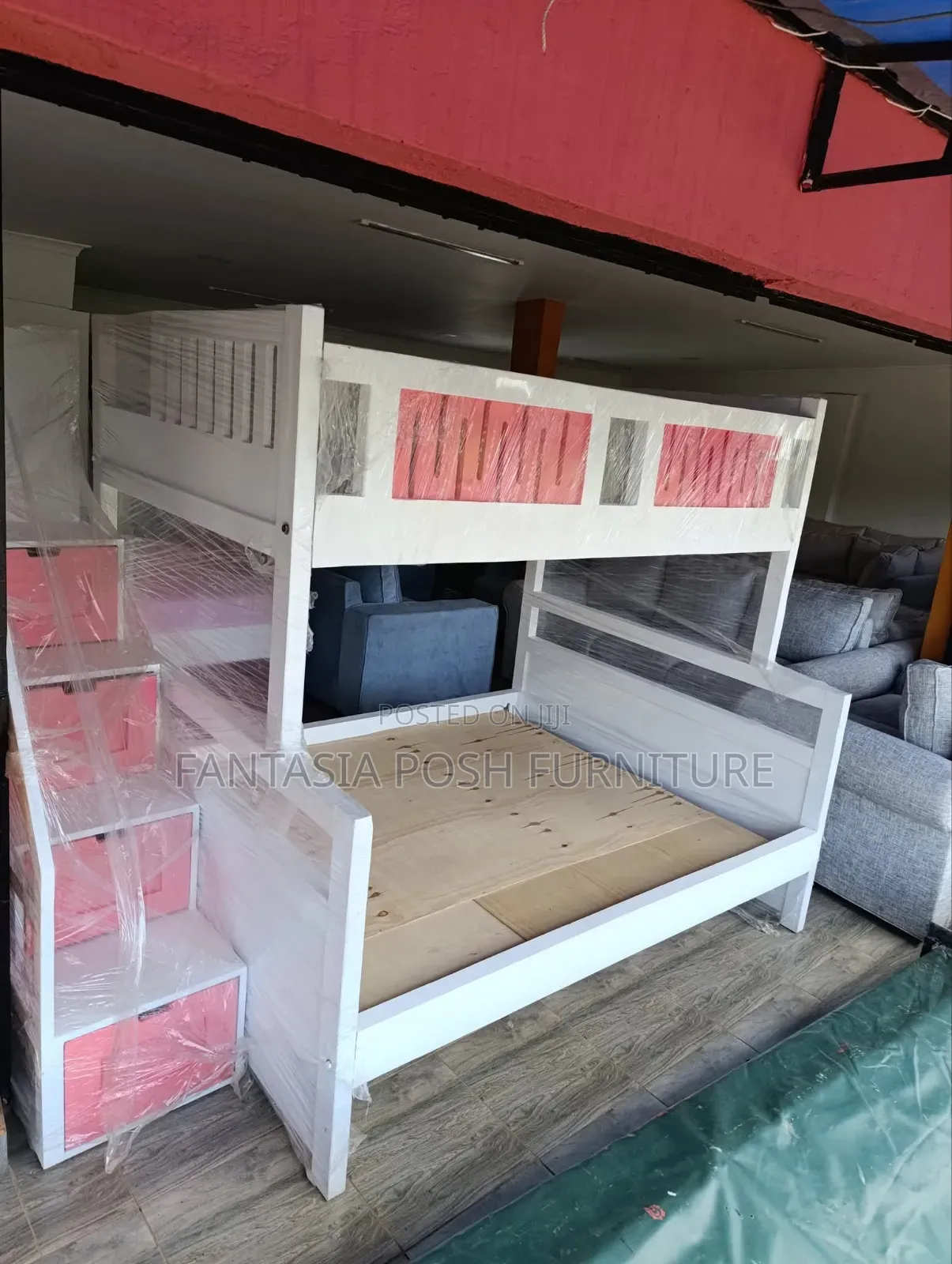 White Pink Bunk Bed 3.5 by 6 Top and 4 by 6 Bottom