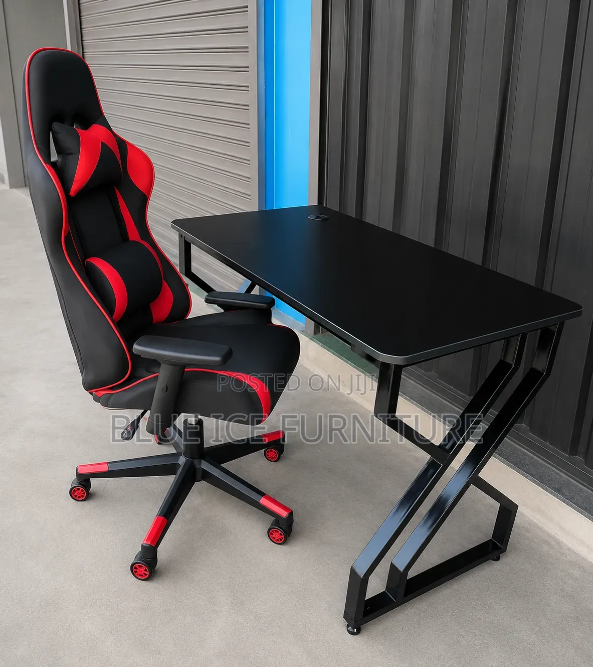 Modern Office Furniture Set With Gaming Chair and Metallic Desk