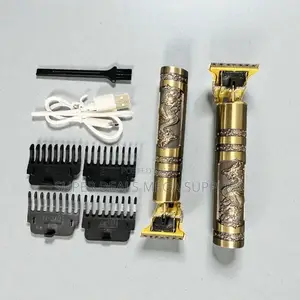 Vintage T9 Hair Clipper Usb Rechargeable Gold With 4 Guide Combs