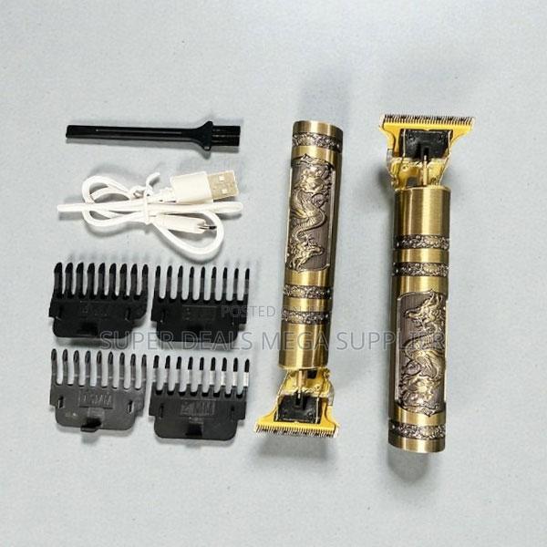 Vintage T9 Hair Clipper Usb Rechargeable Gold With 4 Guide Combs