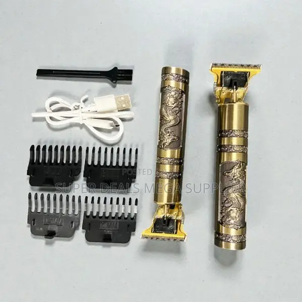 Vintage T9 Hair Clipper Usb Rechargeable Gold With 4 Guide Combs