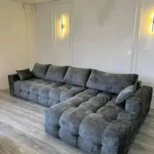 6-Seater L-Shaped Black Velvet Bubble Sofa