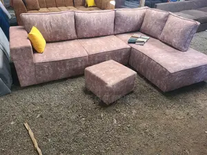 6-Seater L-Shaped Pink Sofa With Back Cushions
