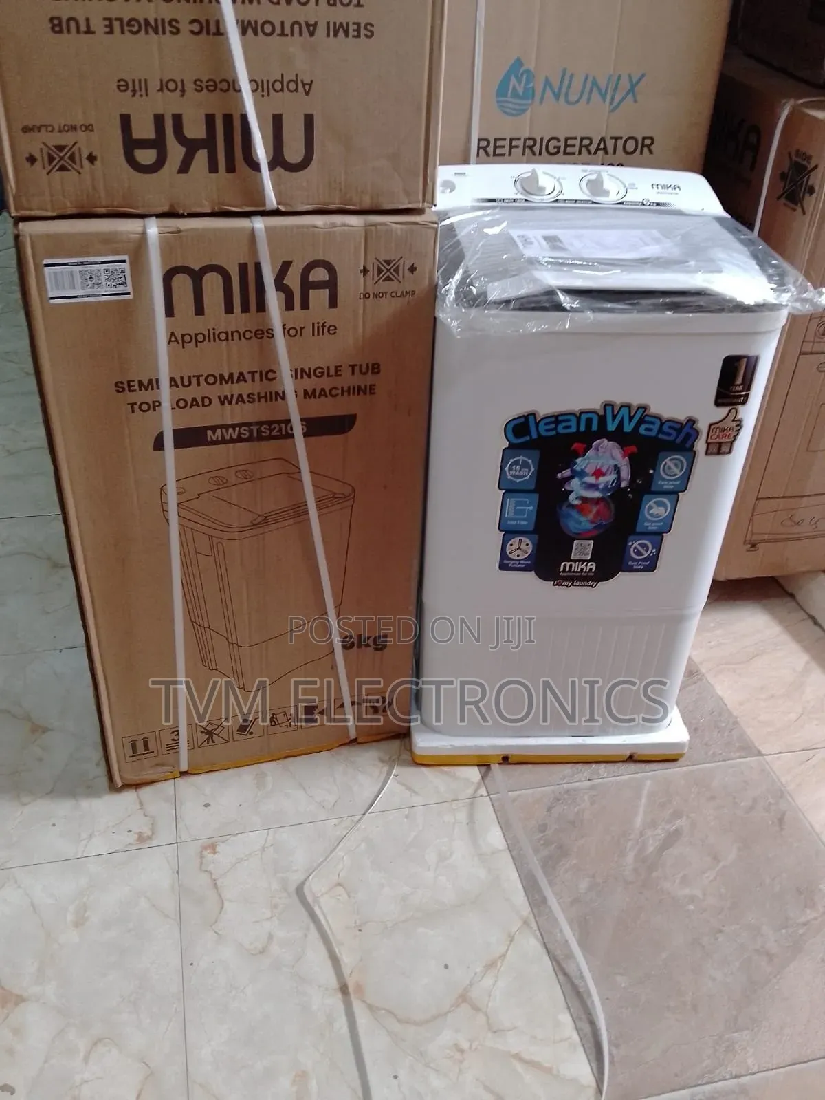 Mika Washing Machine, 6kg, Semi Auto Single Tub, White Grey