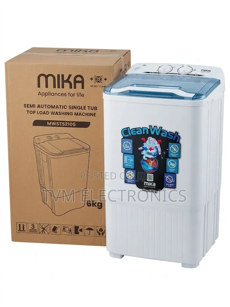Mika Washing Machine, 6kg, Semi Auto Single Tub, White Grey