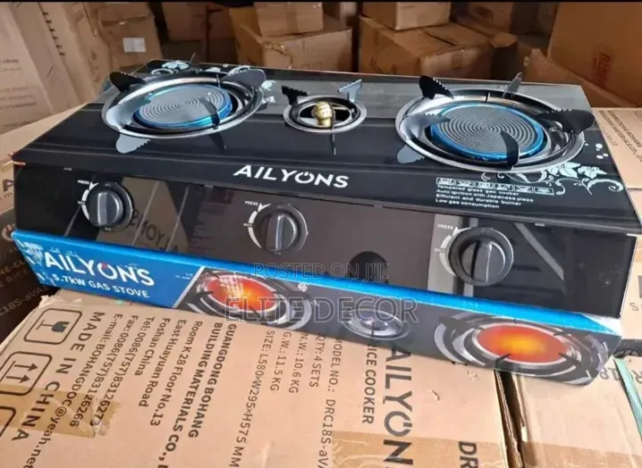 Ailyons 3 Burner Glass Top Gas Cooker Infrared Double Burner