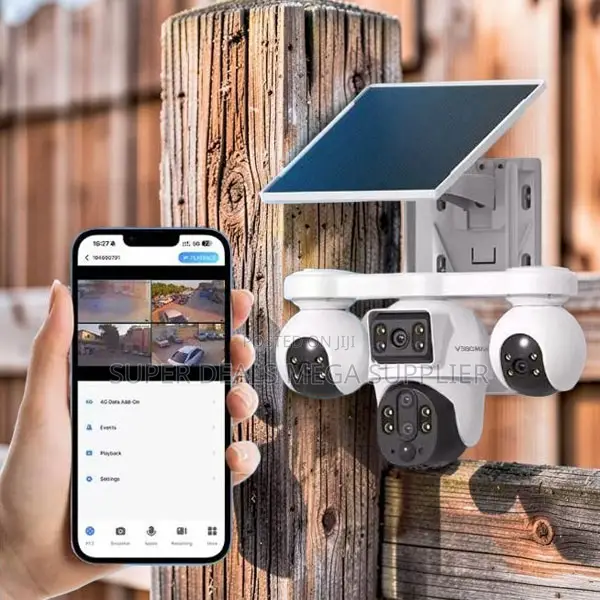 V380 Pro 20mp 4g PTZ Rotating Triple Lens Solar Camera Instant Alerts