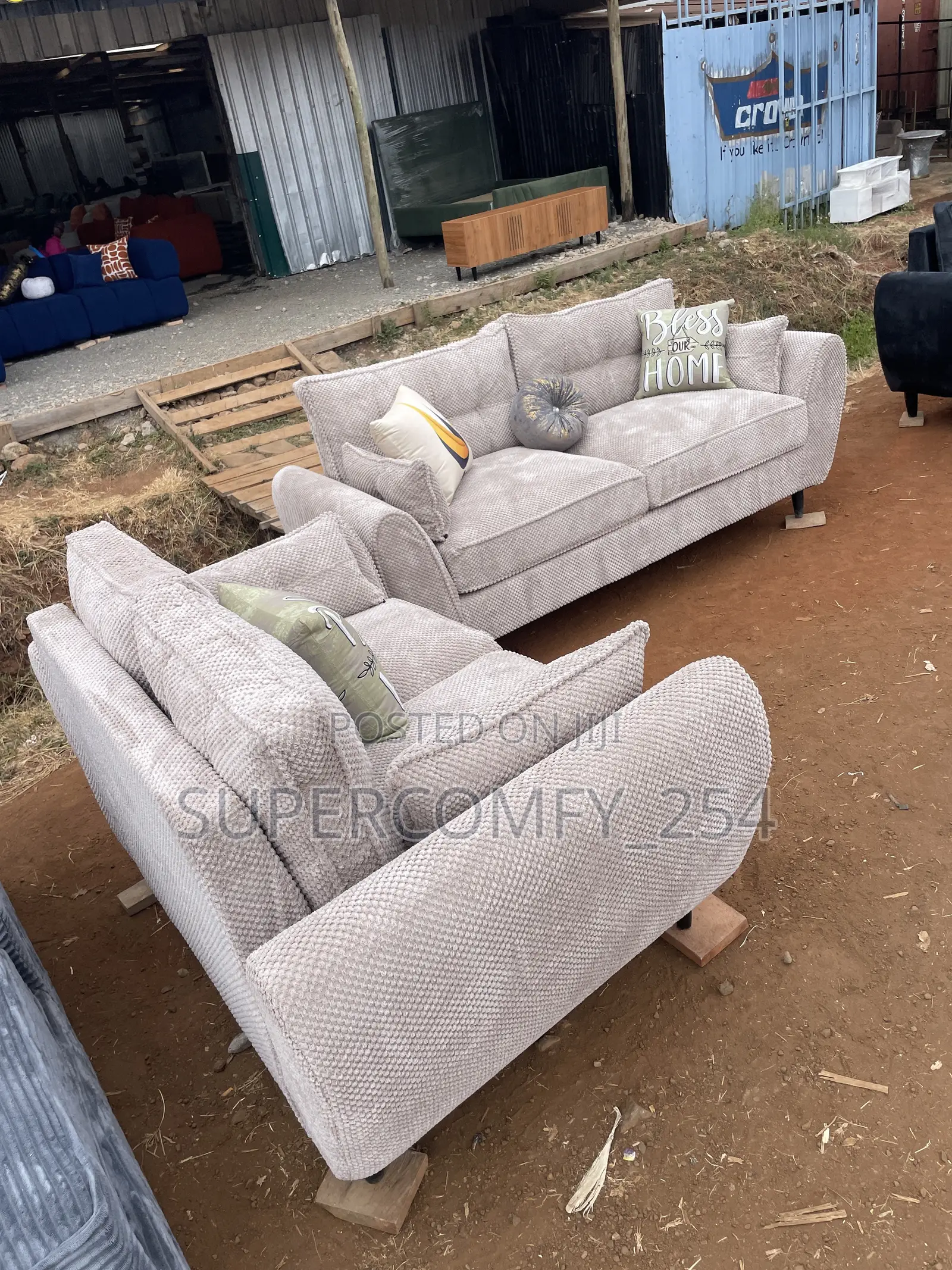 A Beige Five Seater Modern Sofa