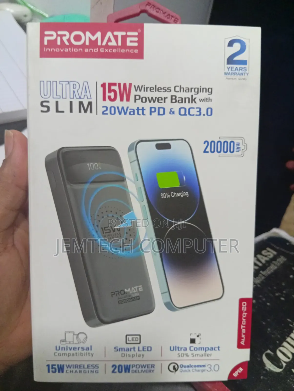 Promate 20000mAh Ultra Slim Wireless Charging Power Bank 15W Wireless