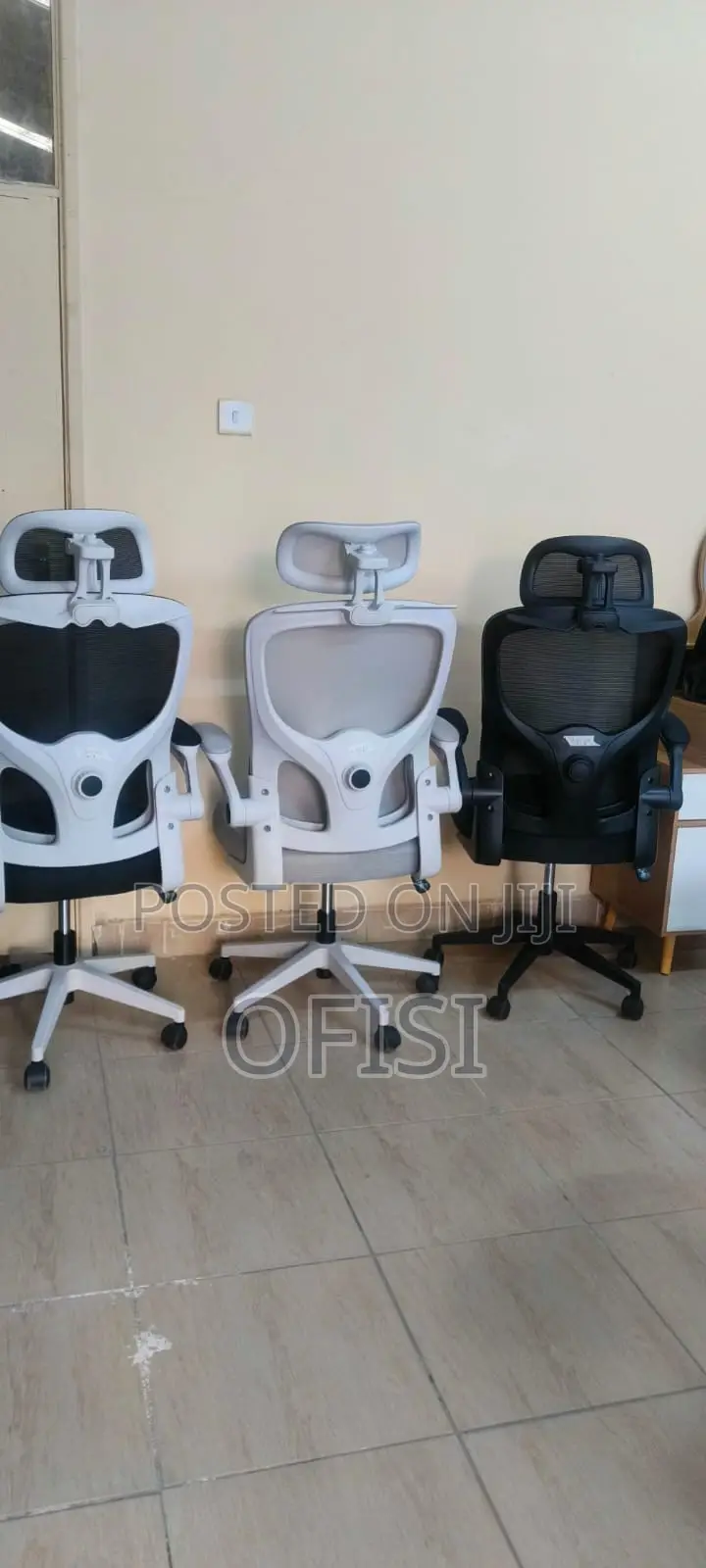 Office Chair; White Orthopedic Seat With Adjustable Knob