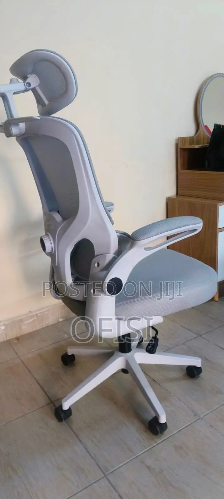 Office Chair; White Orthopedic Seat With Adjustable Knob