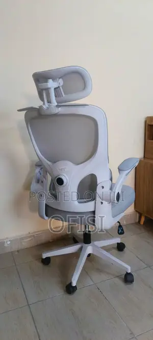 Office Chair; White Orthopedic Seat With Adjustable Knob