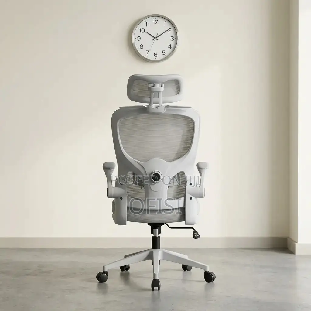 Office Chair; White Orthopedic Seat With Adjustable Knob