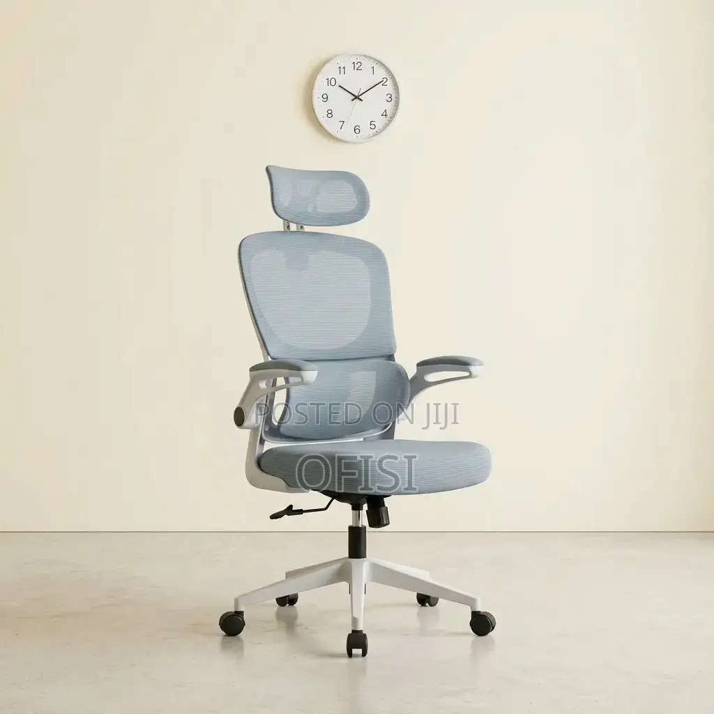 Office Chair; White Orthopedic Seat With Adjustable Knob