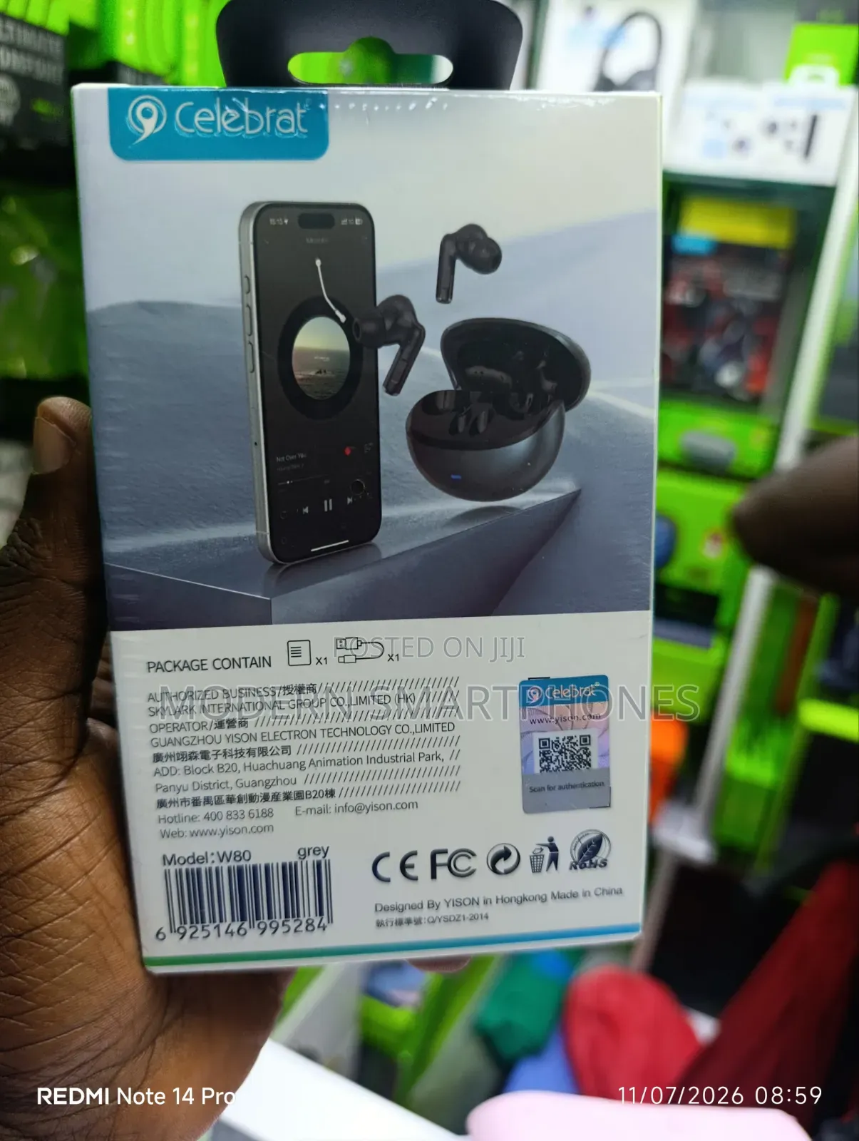 Celebrat W80 TWS Earbuds 2 Color Grey / White Hi-Fi Hd Voice Call.