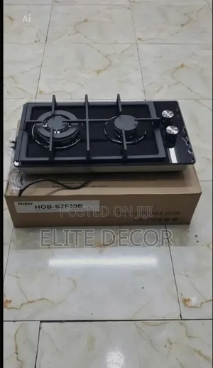 *Haier 2-Burner Built-in Cooker – Black Glass (Hob-S2f30bt)