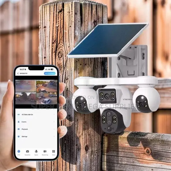 V380 Pro 20mp 4g PTZ Rotating Triple Lens Solar Camera Clear Recording