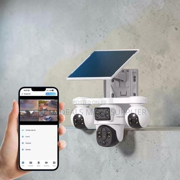V380pro 20mp 4g PTZ Rotating Triple Lens Solar Camera Smart Monitoring