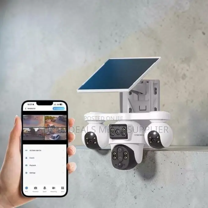 V380pro 20mp 4g PTZ Rotating Triple Lens Solar Camera Smart Monitoring