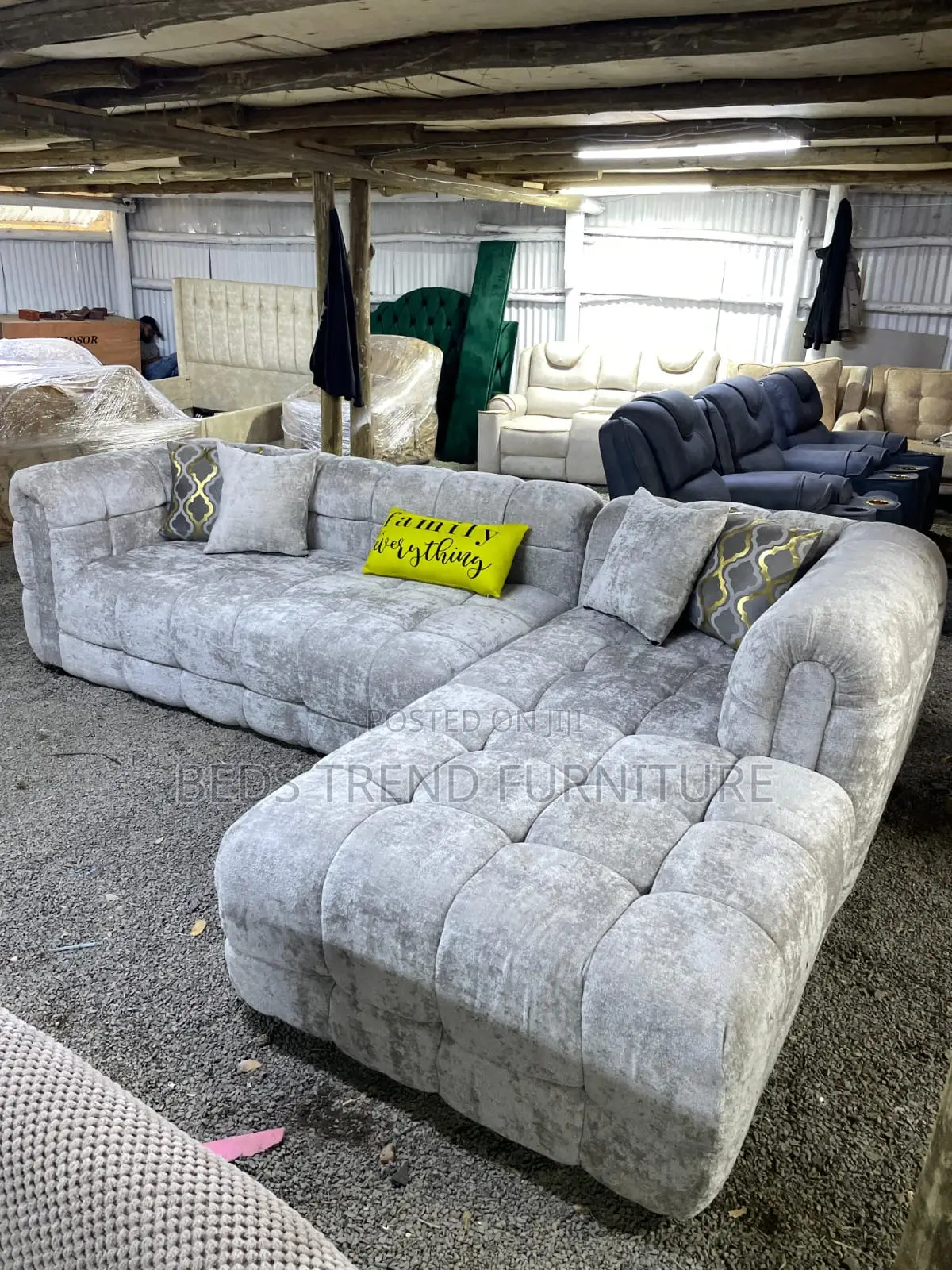 6 Seater L Seat – Bubble Design Grey Upholstery