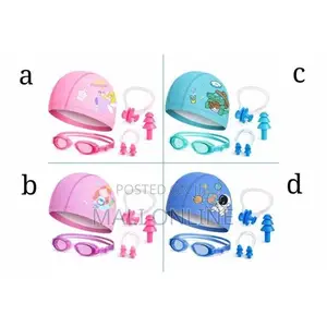 4-Piece Kids Swimming Set Swim Cap Goggles Nose Clip Ear Plugs Kit